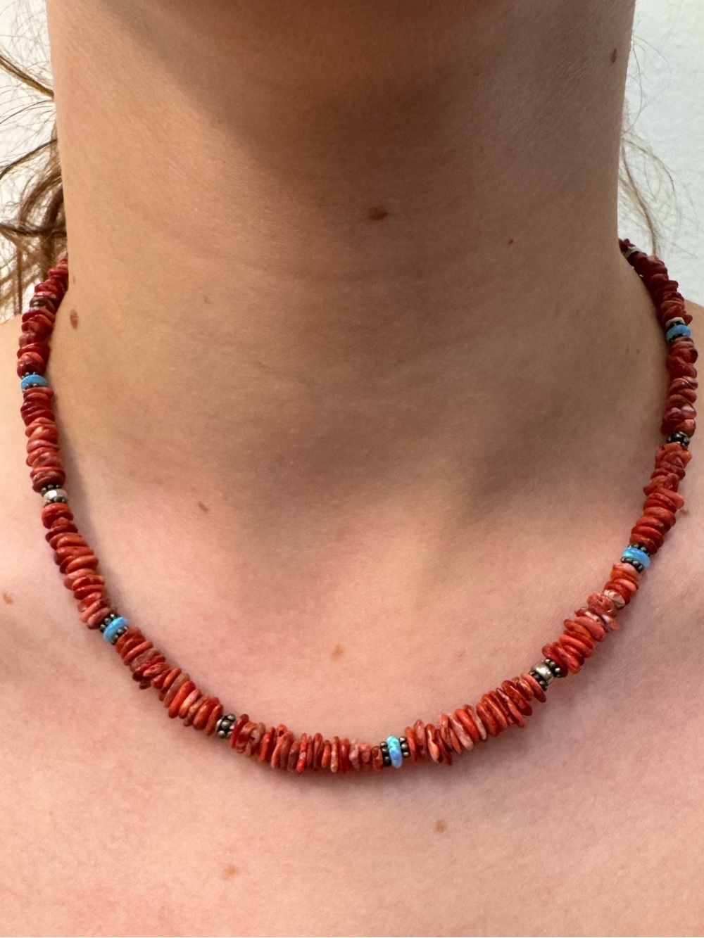 Sterling, Coral and Opal Beaded Necklace Adjustable Clasp .925